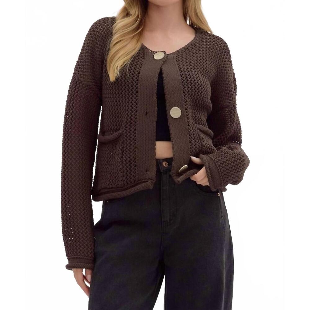 NEW ENTRO crochet cardigan in chocolate